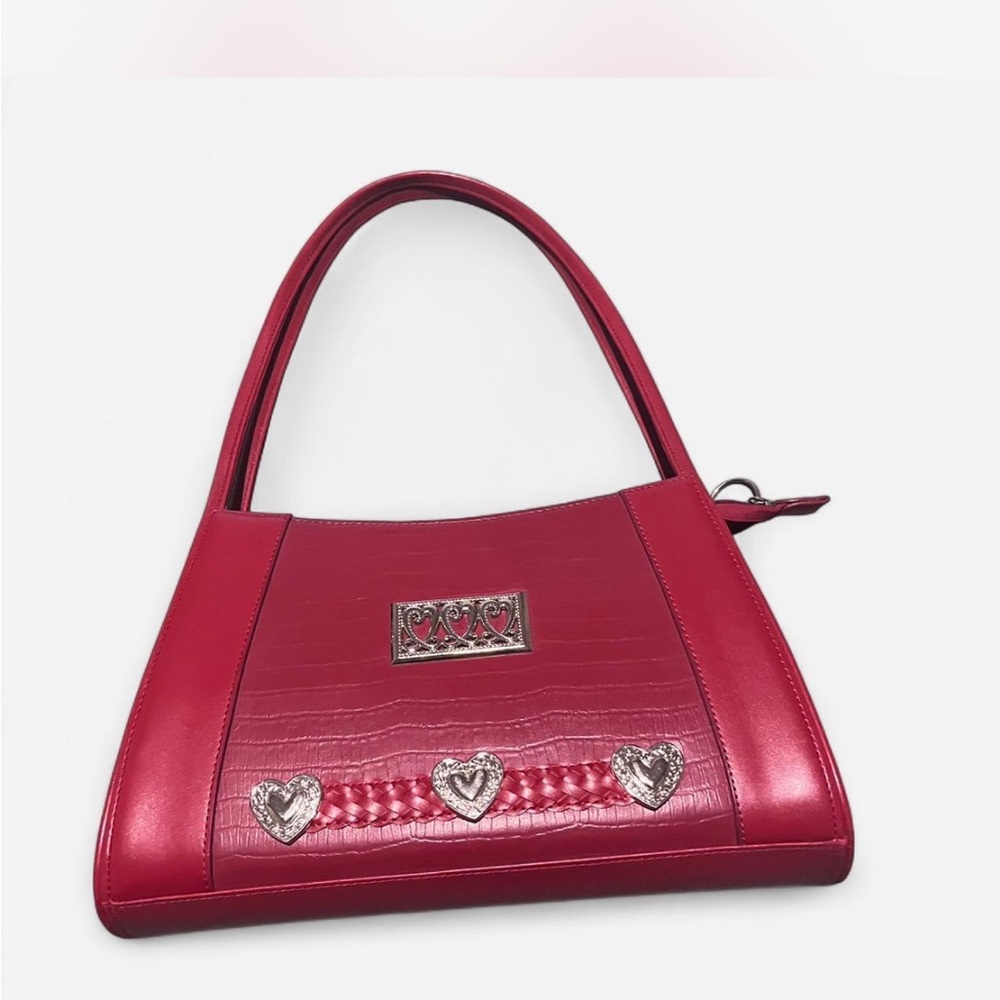 Chic Red Shoulder Bag with Heart Details